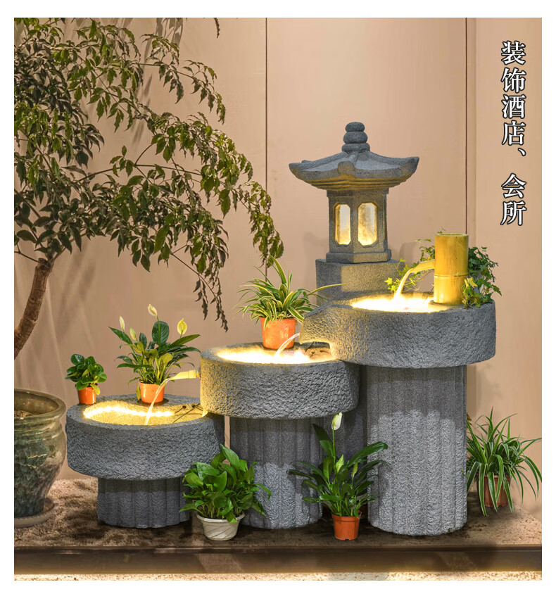 假山水泥假山流水喷泉摆件日式大型阳台循环鱼池花园庭院布置石磨造景