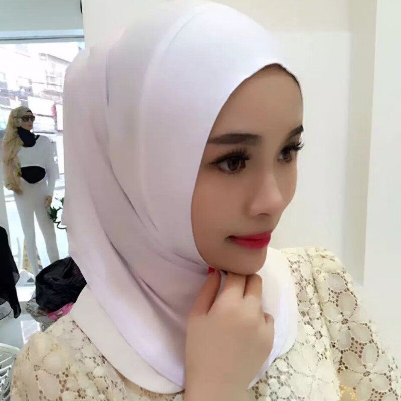 旅游头巾全方位圆口套头款头巾女打底帽纱巾回族莫代尔盖 白色交叉