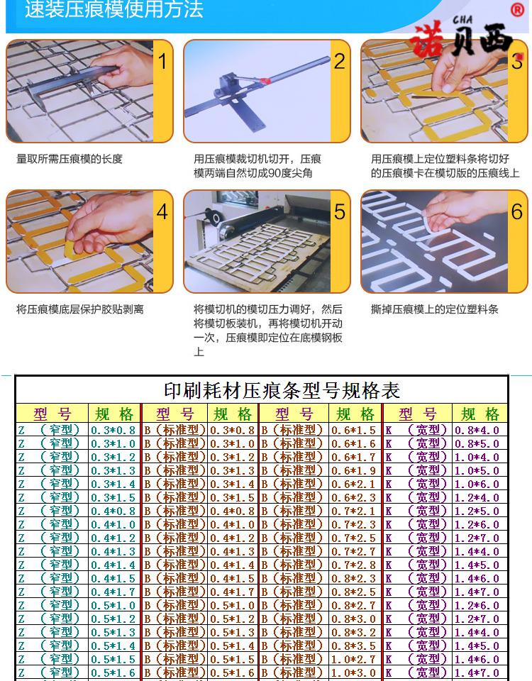 模切压痕条速装压痕模压痕条反压线暗线条压槽模印刷耗材0827规格适合