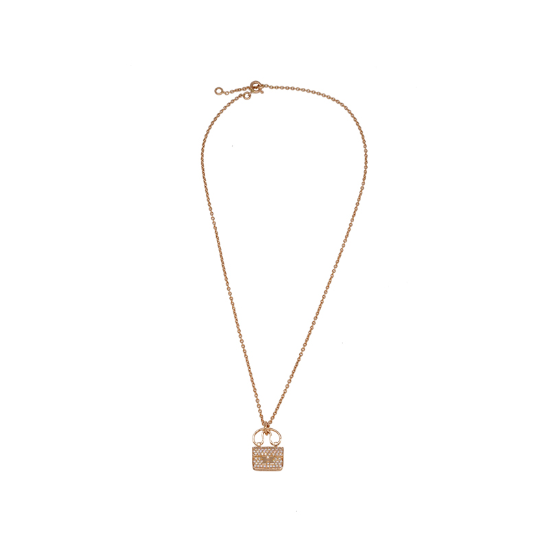 hermes/爱马仕 经典 constance amulette 女士康康项链吊坠 镶钻玫瑰
