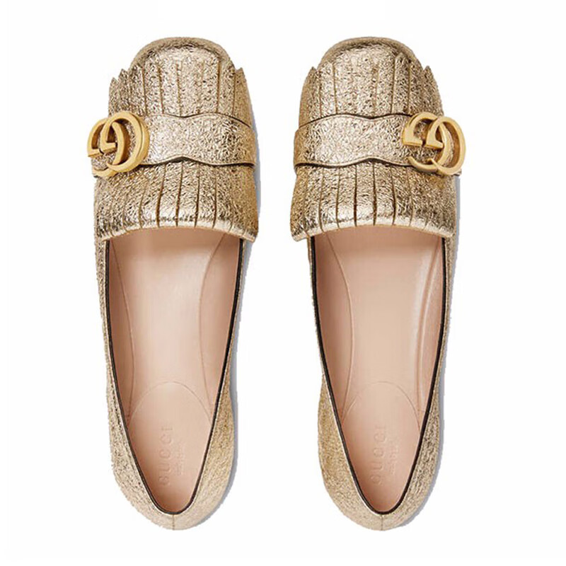 gucci/古驰 女鞋 女士平底单鞋 平跟鞋 香槟金颜色 453373dkt00 ah