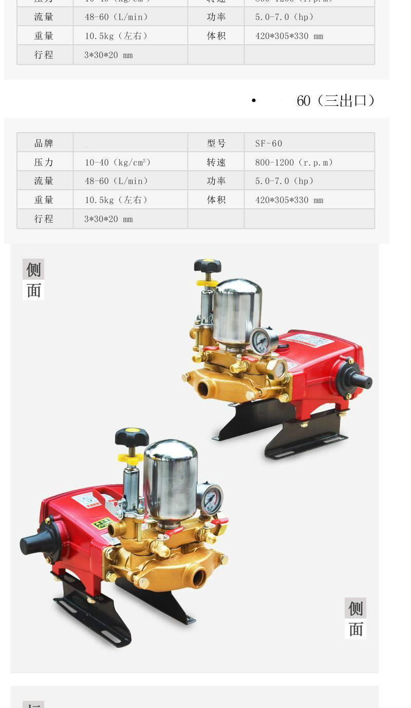 农用三缸柱塞泵打药泵免黄油高压打药机喷雾器清洗压力泵新式 30c5