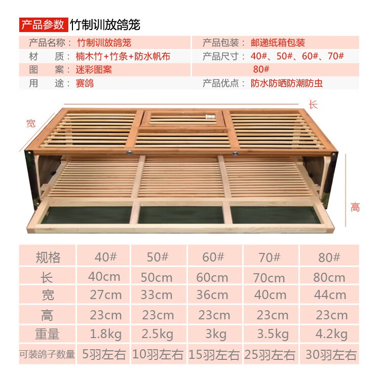 信鸽用品鸽具鸽子放飞笼比赛训放笼折叠笼木制鸽子笼集鸽笼手提笼 80