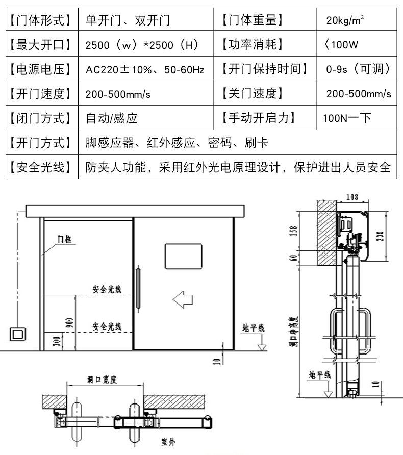 单开双开医院室气密门电动脚踏平移门钢制自动感应门洁净门 门洞900*