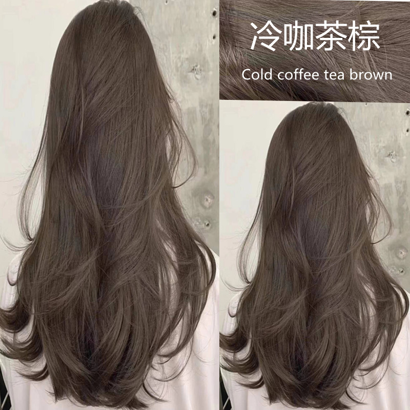 冷咖茶棕2021流行色纯青木茶蓝黑雾感冷棕染发膏自己染 黑棕色 2盒装
