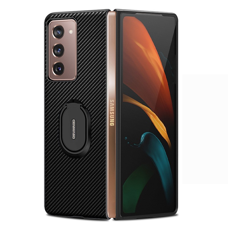 尚源泰三星zfold2折叠屏手机壳碳纤维纹皮套galaxyw21手机指环支架