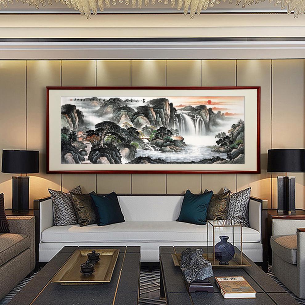 客厅装饰画纯手绘墙画客厅横幅壁画沙发背景墙挂画国画山水中式水墨画
