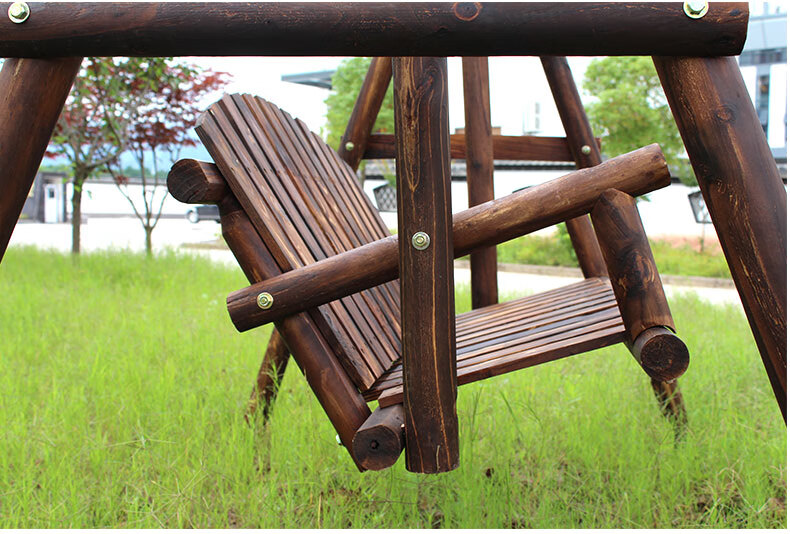 户外花园室外摇椅秋千架木头双人吊椅防腐木实木庭院乡村家装千秋碳化