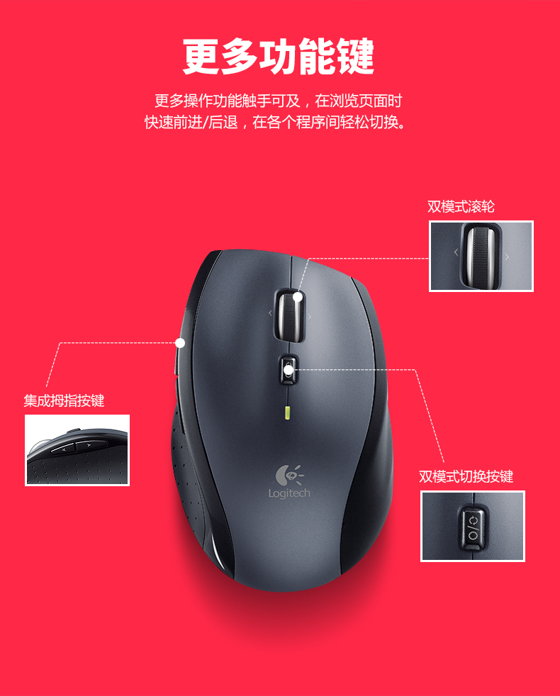 罗技logitech罗技m705无线激光大号鼠标优联笔记本台式机电脑办公家用