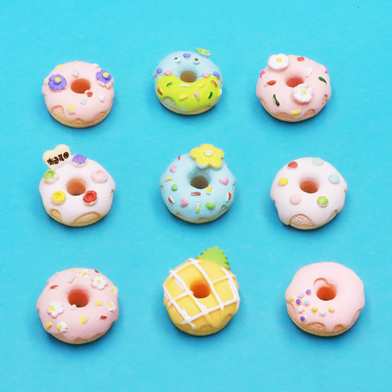 日韩奶油磨砂甜甜圈卡通食玩手机壳壳耳环小配件树脂装饰模型摆件 6个