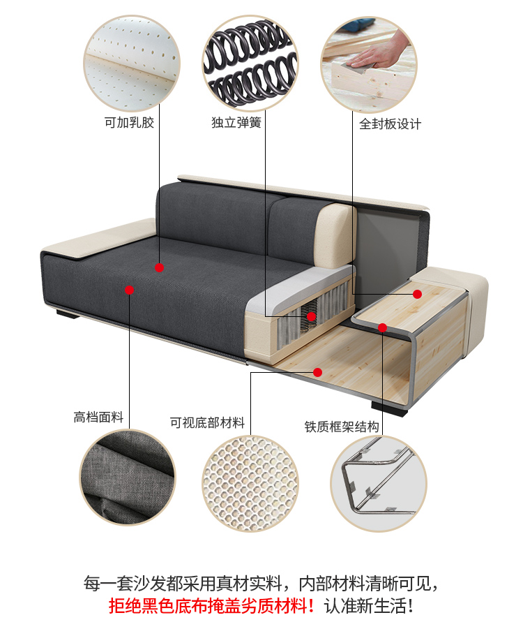 布艺沙发客厅大小户型组合可拆洗北欧简约金属框架科技布乳胶沙发珍颜