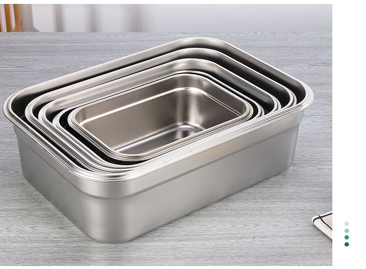 铁饭盒304商用长方形不锈钢保鲜盒菜盆带塑料盖子饭盒食品级加大快餐