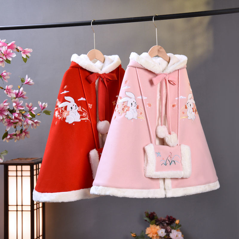 妃秀格女童汉服披风斗篷古风演出披肩长款儿童汉服斗篷披风披肩婴幼儿