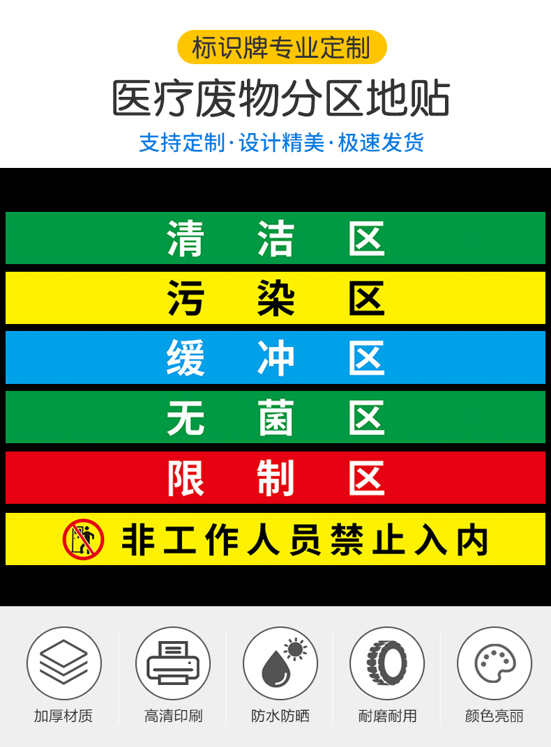 清洁区缓冲区废物标识斜纹防滑地贴定制半限制区斜纹地贴3张装12x40cm