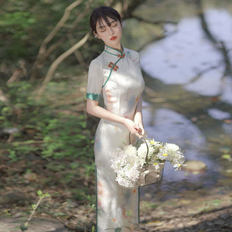 鱼尾旗袍年轻款少女夏改良版小个子中国风连衣裙蚀骨短款学生气质黑色