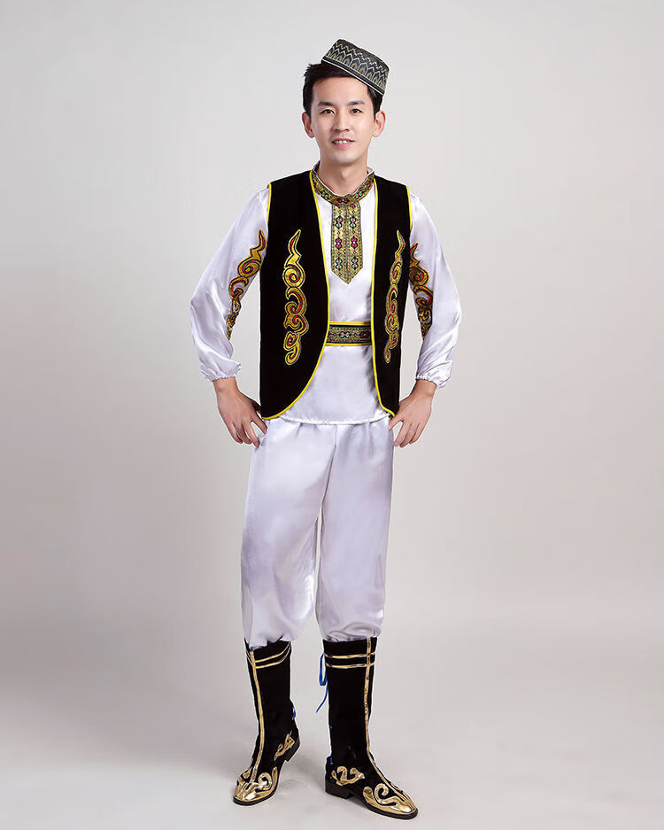 维吾尔族男成人少数民族舞蹈演出服哈萨克族回族舞蹈表演服饰红色s