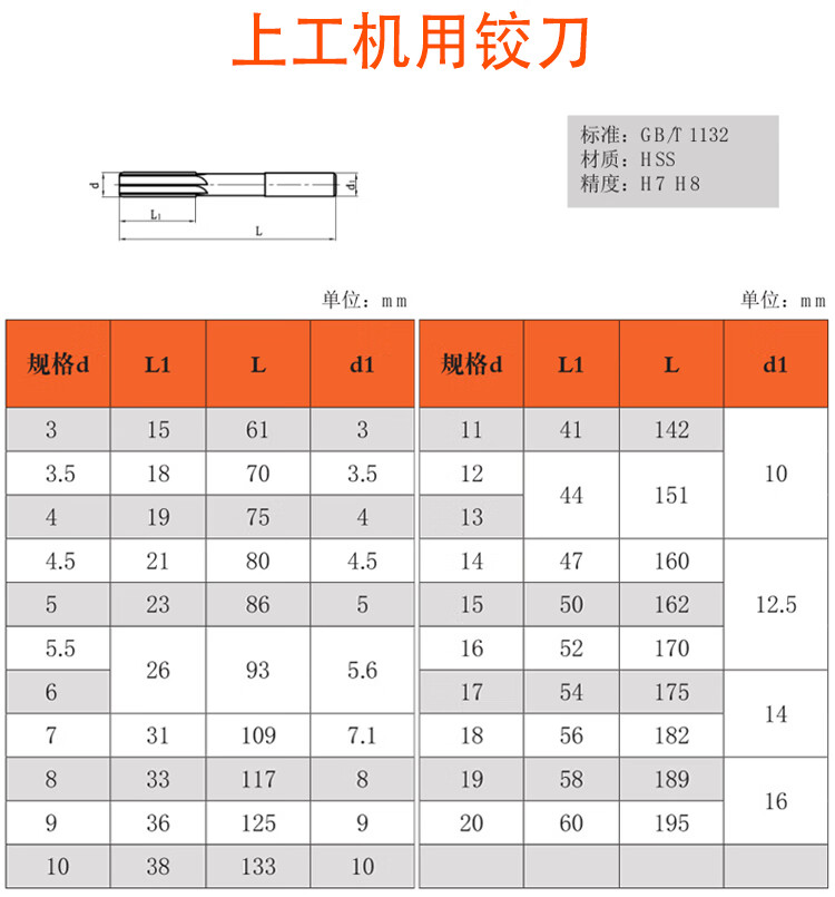 上工直柄机用铰刀高速钢铰刀绞刀修孔刀3 4 5 6 8 10 12mmh7 h8 机用