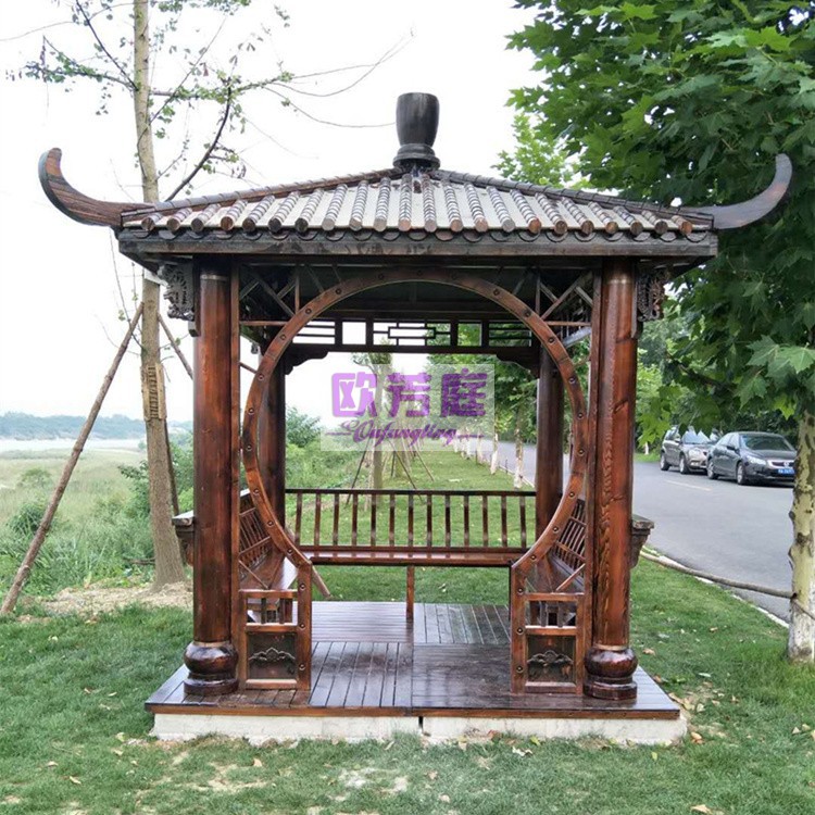 欧芳庭 户外凉亭 亭子 仿古四角凉亭木屋  庭院室外碳化防腐木实木休闲亭 乡村别墅公园 凉亭 木质 豪华款 2.6 米四角凉亭【配桌子】
