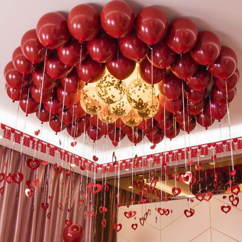 金归婚房装饰气球套装房顶石榴红气球结婚布置新婚客厅卧室装饰套装网