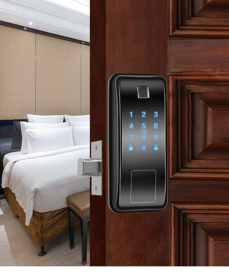室内门智能锁办公室锁家用门锁遥控电子锁方款黑色app密码刷卡钥匙