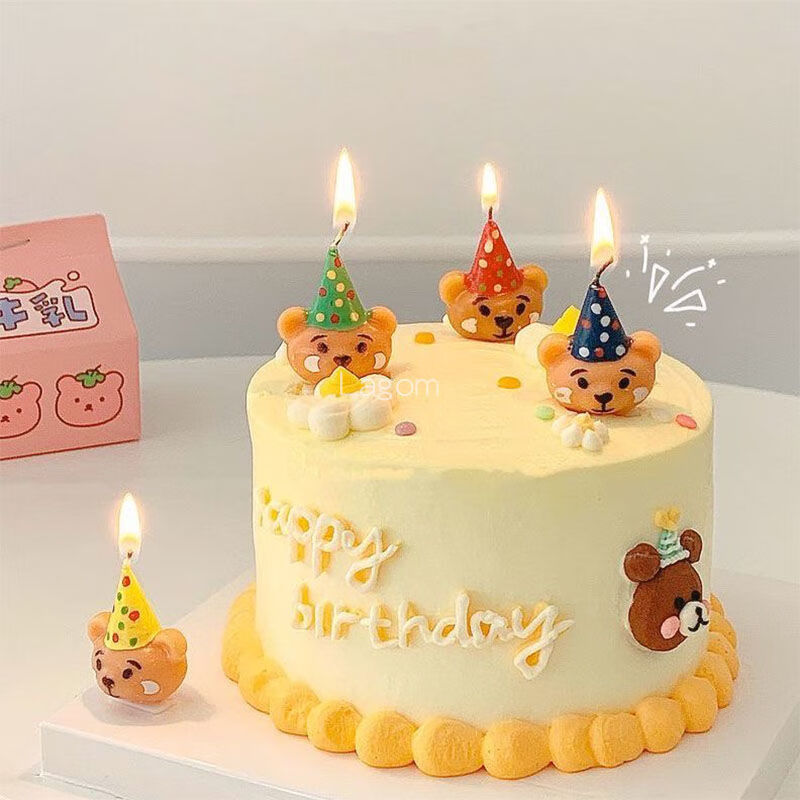 妍柔韩国彩色帽子小熊可爱儿童生日蜡烛蛋糕装饰摆件派对小帽子小熊头
