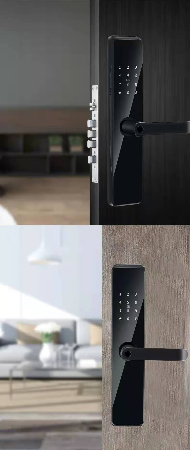 门入户门密码锁智能锁磁卡锁木门室内电子门锁黑无锁体视频指导安装
