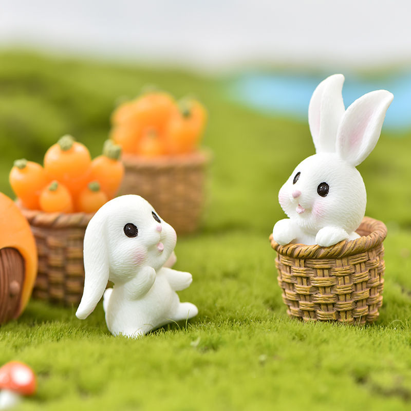 盆景小摆件可爱动物卡通兔子装饰品胡萝卜兔房子植物树脂配件 眯眼