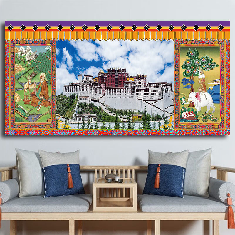 唐卡挂毯西藏布达拉宫藏式文化挂布唐卡佛堂客厅背景布吉祥四瑞长寿
