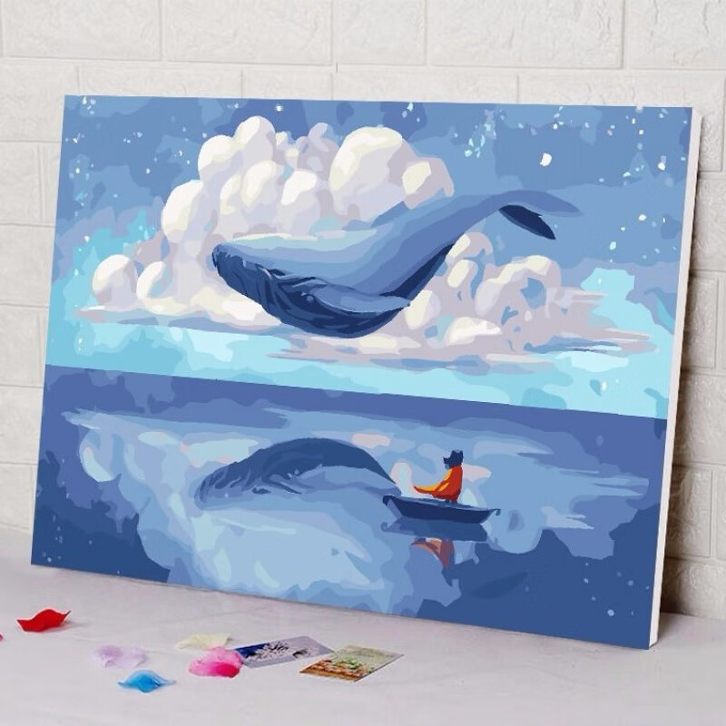 数字油画diy数字油画大鱼油彩画儿童手绘创意抽象蓝色鲸鱼装饰画清新