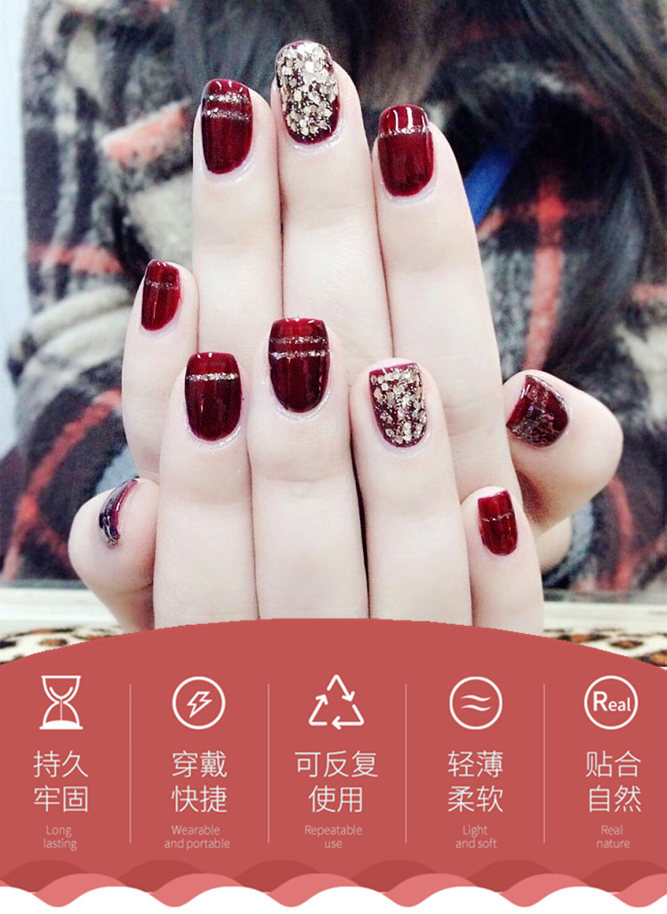 Nail Nina美甲贴片假指甲穿戴美甲可拆卸日式网红甲片成品持久磨砂学生短款 Y022心心相印-GM 1件