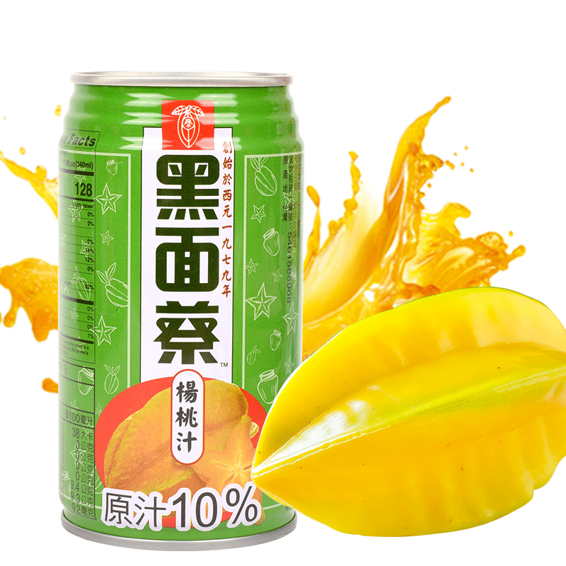 黑面蔡杨桃汁340毫升整箱24罐酸甜风味饮料果汁整箱340毫升24罐