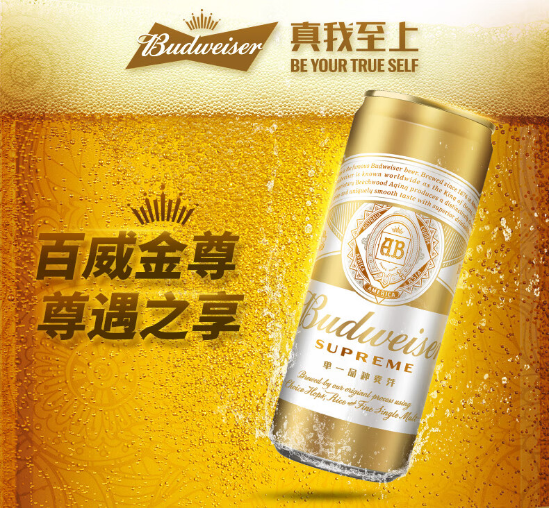 budweiser/百威 百威金尊啤酒 单一麦芽精酿啤酒 500ml*6罐礼盒装