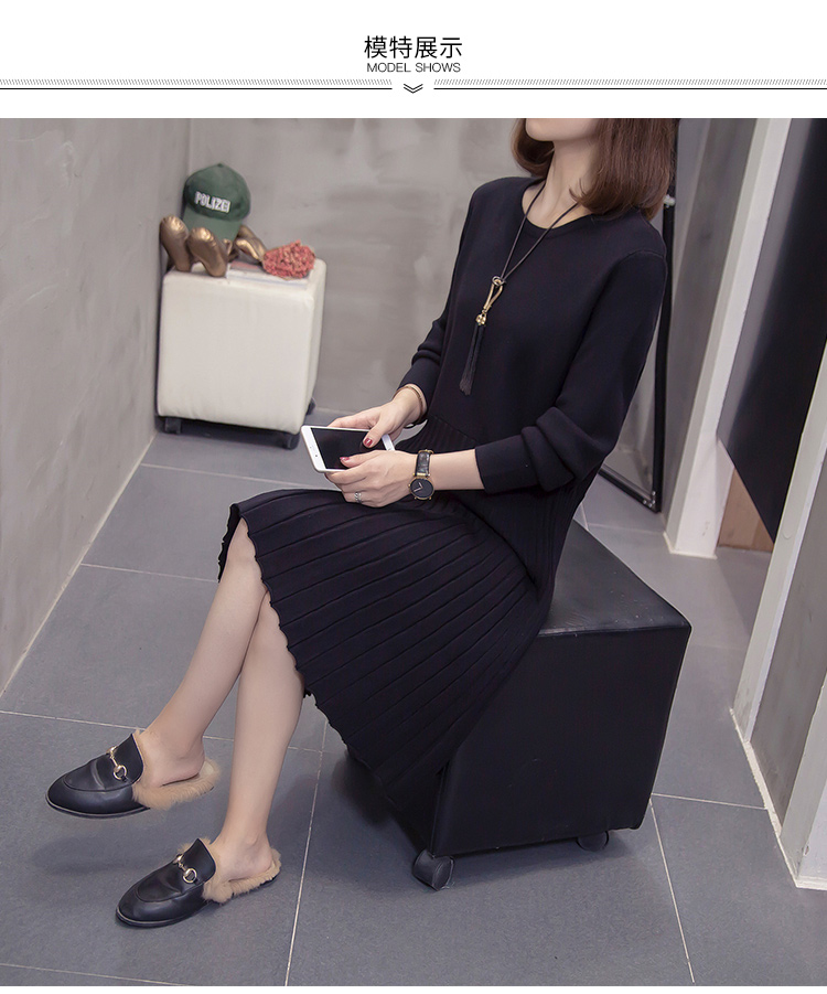涵俪妍实拍女装胖显瘦宽松中长款针织连衣裙卡其色大码xxxxl