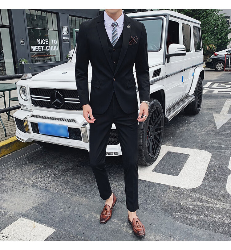 老爷车 西服套装男四季款韩版青年修身职业装正装上班