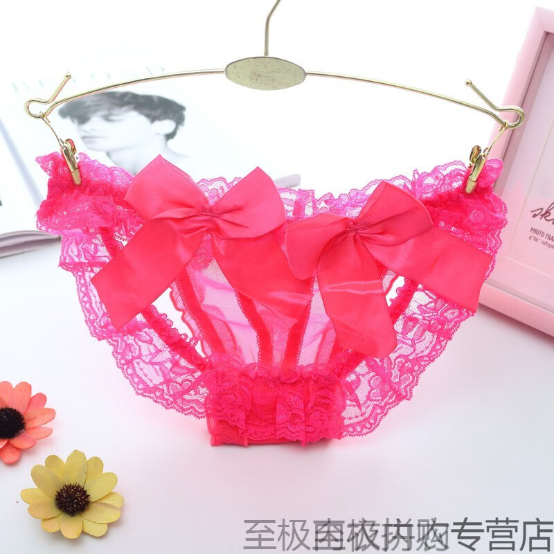 性感透明网纱内裤 女提臀露屁屁三角裤8020 酒红色丁字裤 女 全透明