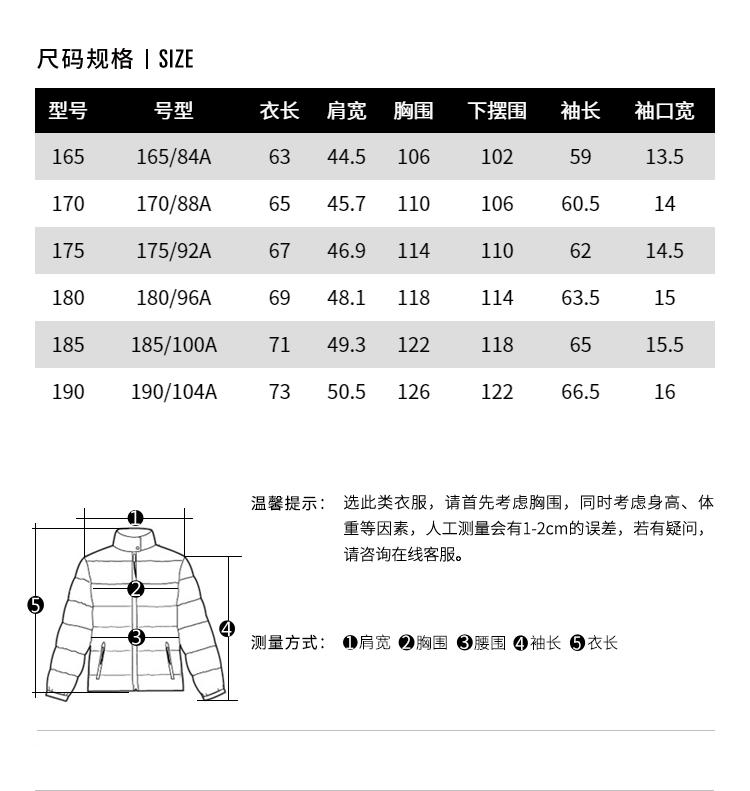 尺码规格丨s|ze型号号型衣长肩宽胸围下摆围袖长袖口宽165165/84a