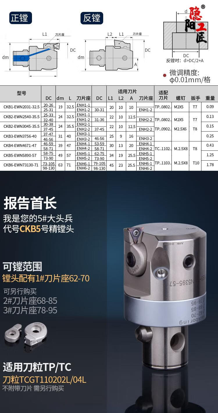 精镗刀微调头精镗头可调式双刃粗镗刀加工中心数控刀杆镗刀头套装ckb