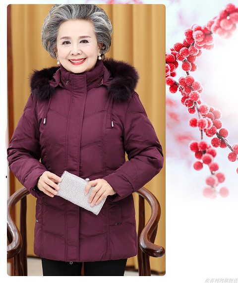 新款中老年人冬装女羽绒服短款妈妈60岁70奶奶装老人衣服太太保暖 xl