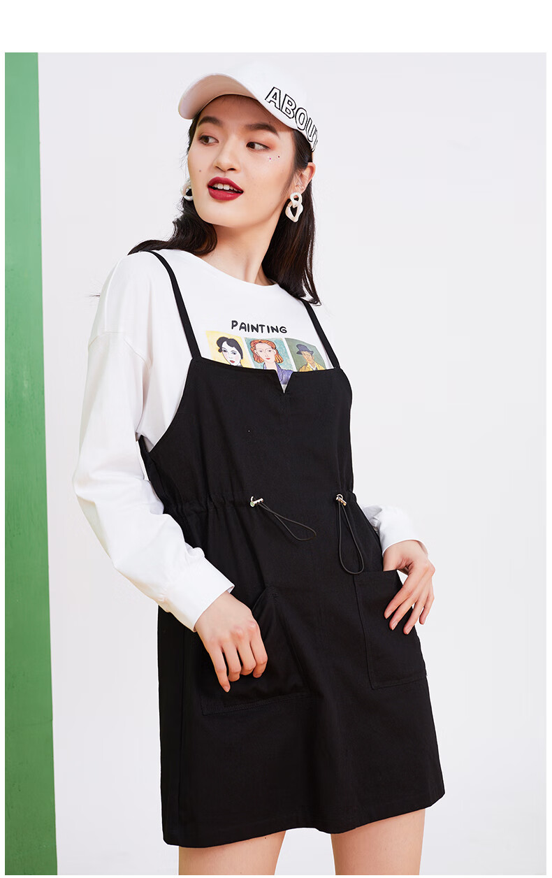 商场同款 Rmk诺蔓琦春季新款时尚韩龄抽绳收腰假两件连衣裙女百搭长袖拼接款黑色s 图片价格品牌报价 京东