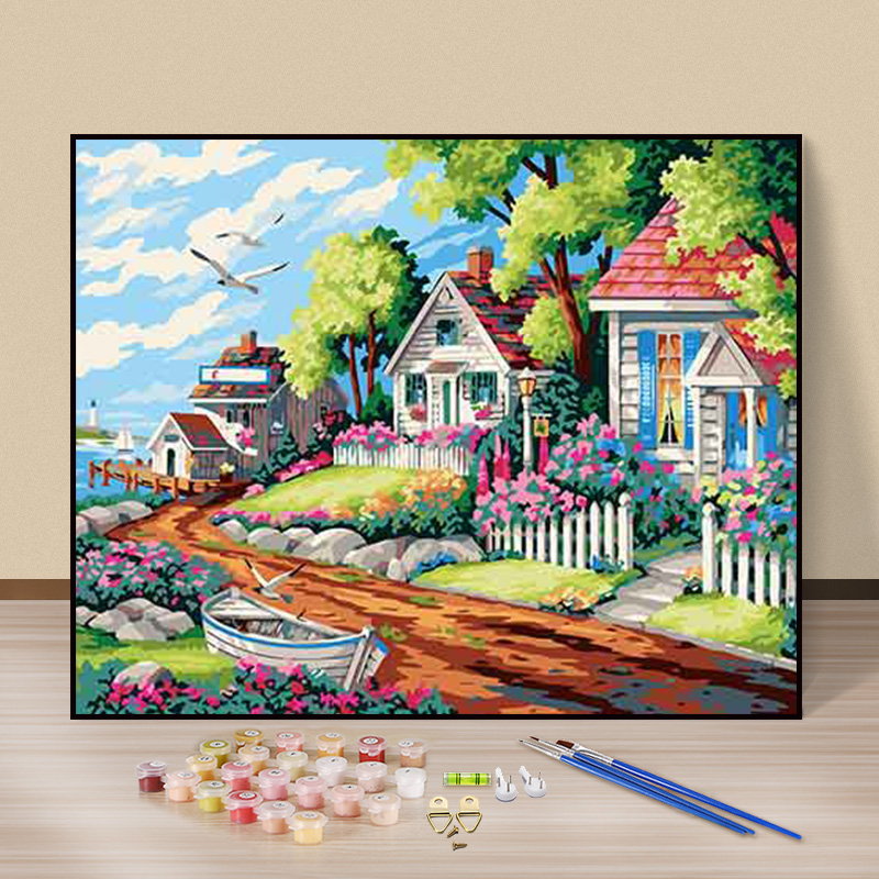 diy数字油画手绘手工填色数码油彩画客厅动漫人物风景花卉装饰画白色a