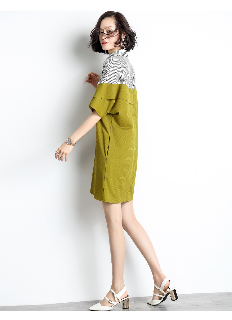 sofa条纹拼接连衣裙女短袖春夏2020新款韩版宽松遮肉显瘦小个子蝙蝠袖