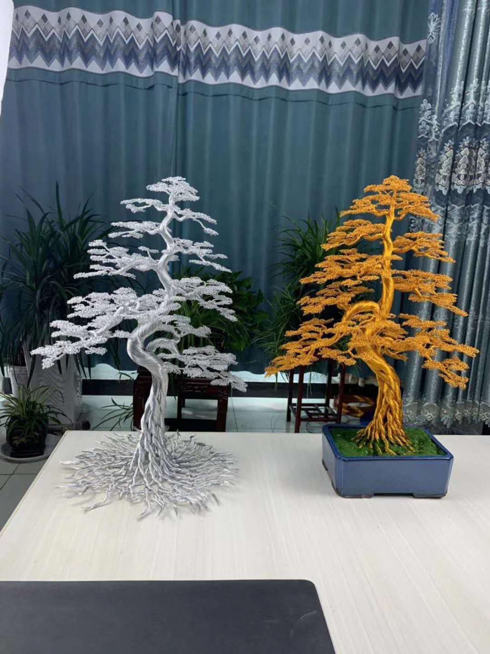 铜丝摇钱树手工仿真文客松手工铁丝编制发财树摇钱树摆件铜丝树聚宝