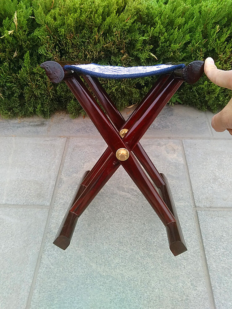 马扎潍坊嵌银加高四官檀木折叠凳便携阳台换鞋凳老年人礼物椅 35小款
