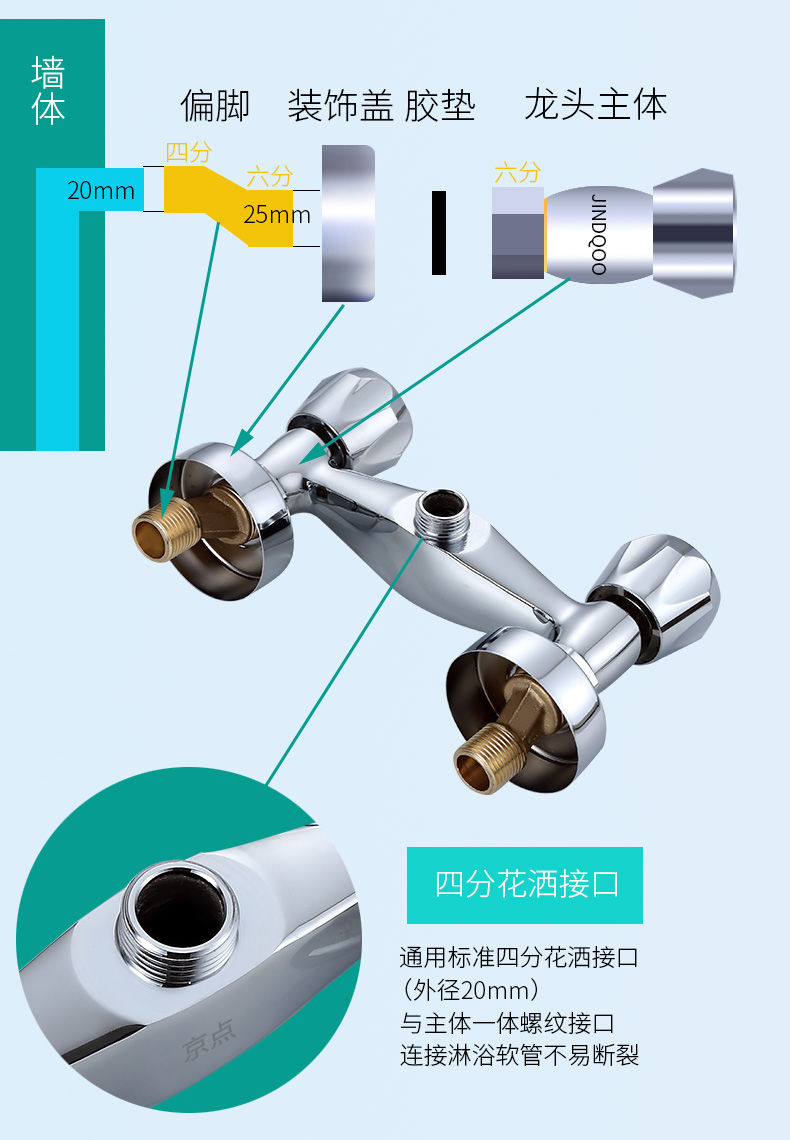 京点卫浴全铜体淋浴阀冷热双控开关混水沐浴花洒淋浴室洗澡水龙头