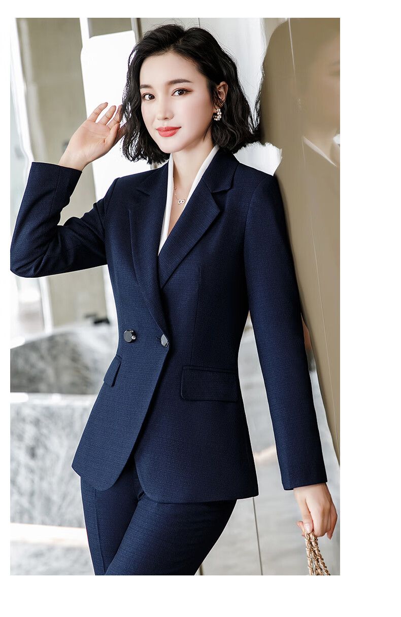 西装外套女职业装女士高端总裁正装韩版时尚气质西服套装 单件蓝色