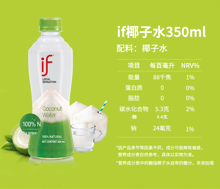 5折泰国进口if纯椰子水无添加糖精椰汁椰青汁孕妇nfc果汁饮料整箱0脂