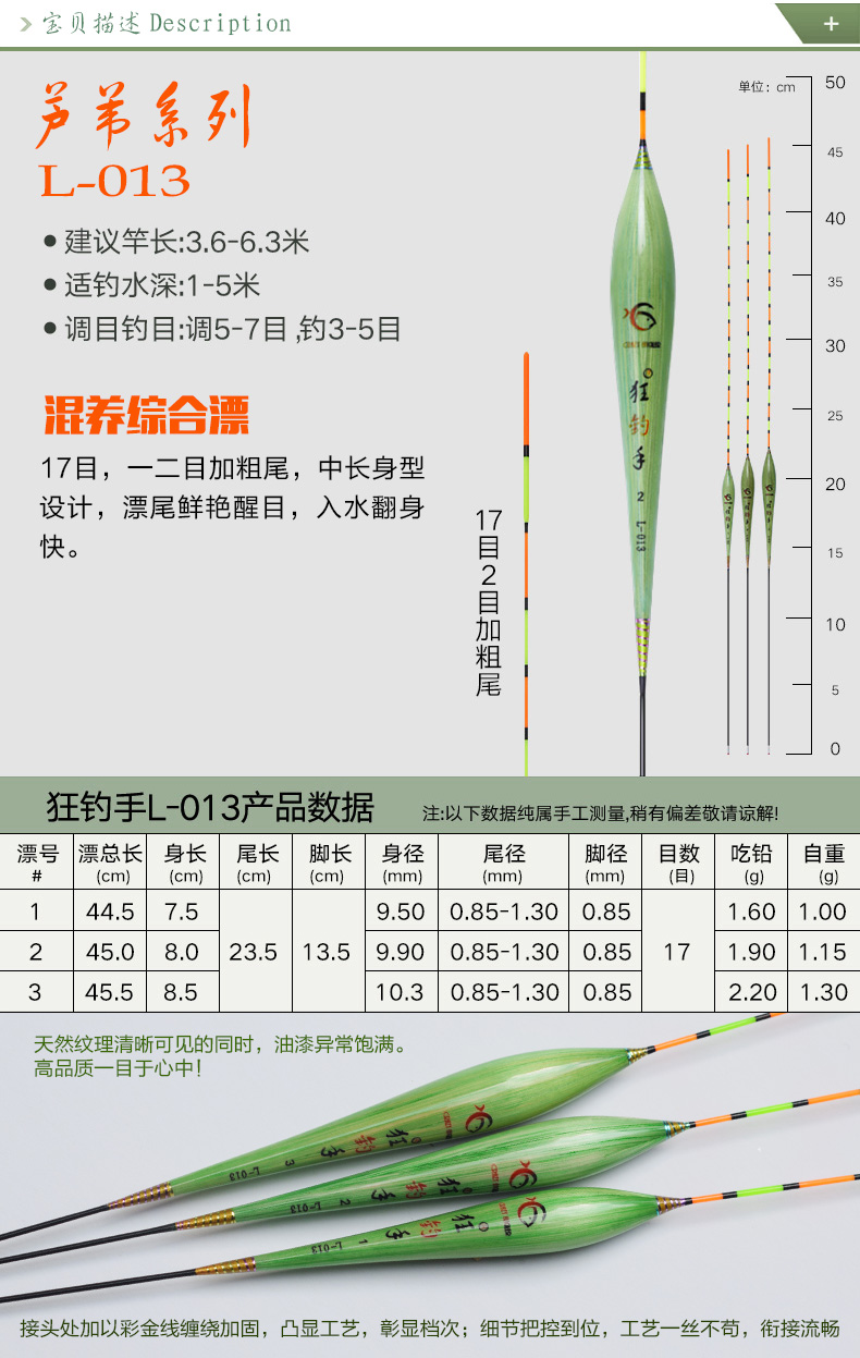 狂钓手池海浮漂垂钓用品芦苇鲫鱼漂混养鱼标醒目加粗尾渔具底钓轻口小