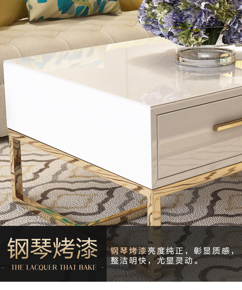 后现代轻奢烤漆电视柜钢琴烤漆黑白色简约镀金不锈钢茶几组合家具 1.