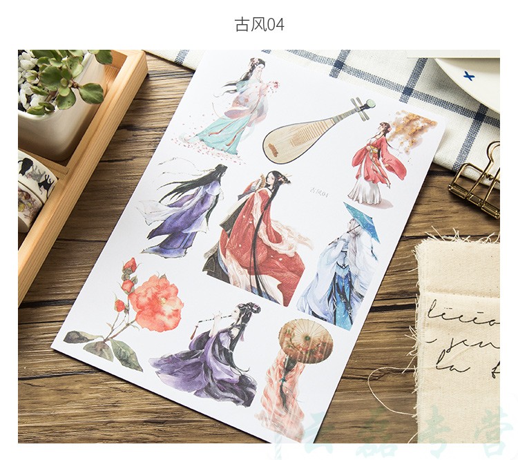 唯美古风手绘人物桃花a5素材贴画 手帐日记相册diy装饰可爱贴纸 桃花