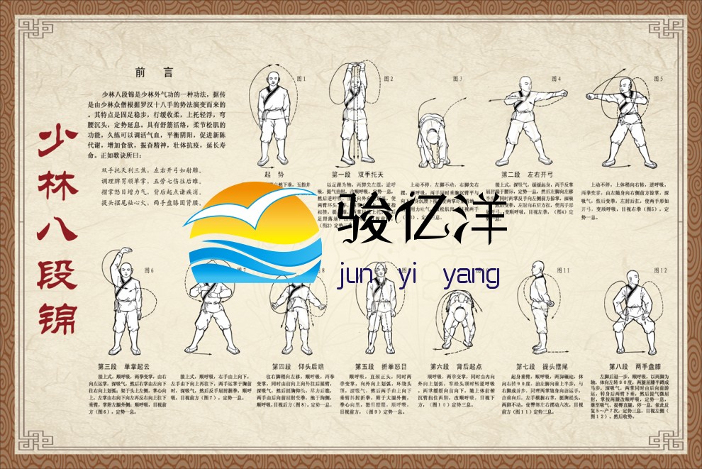 少林八段锦挂图中医养生海报文化宣传展板养生图片挂画养生馆 30寸